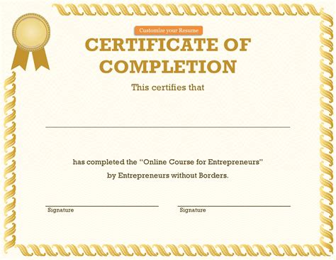Editable Certificate Of Completion Template Free Download Word