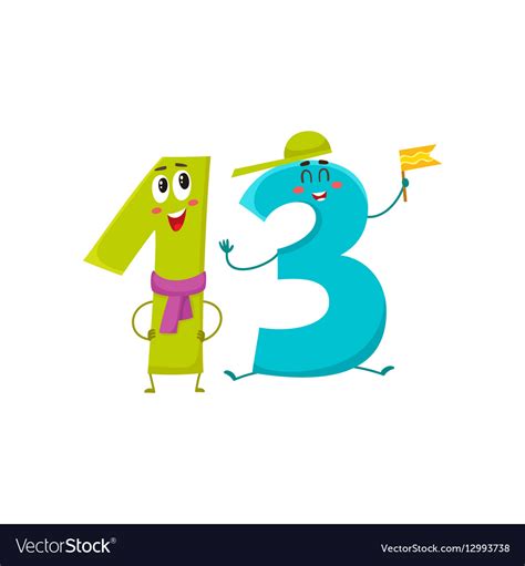 Cute And Funny Colorful 13 Number Characters Vector Image