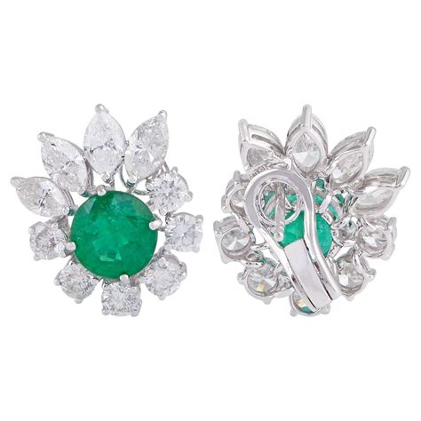 Real Zambian Emerald Gemstone Stud Earrings Diamond 10k White Gold Fine