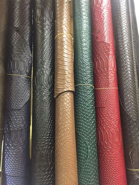 Classic Snake Embossed Genuine Cowhide Leather Fabric Solid Color For