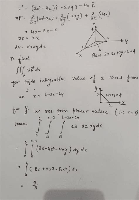if f 2x 2 3z i cap 2xy j cap 4x k cap then evaluate triple integral of del f where v is