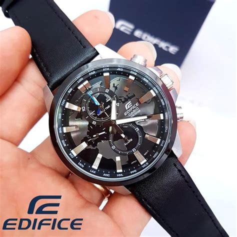 jual jam tangan pria merk casio edifice type ef 303 baterai tali kulit di lapak time indonesian