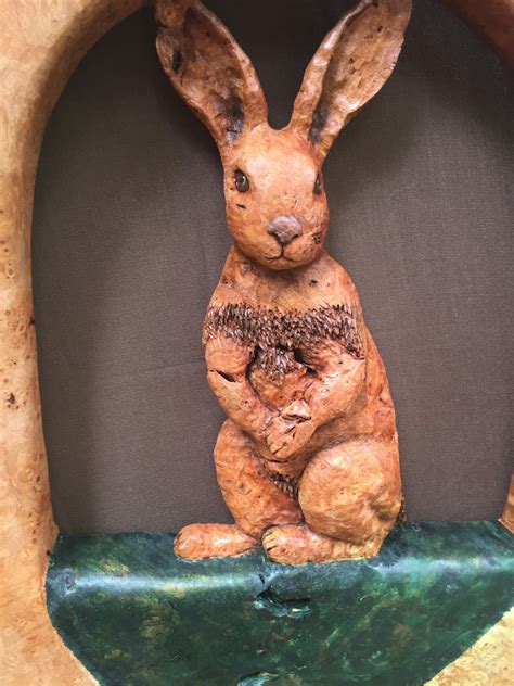 Rabbit Wood Carving Bunny Hand Carved Wood Sculpture Nursery Art
