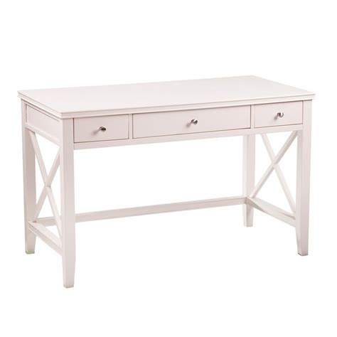 Southern Enterprises 48 In White Rectangular 3 Drawer Writing Desk