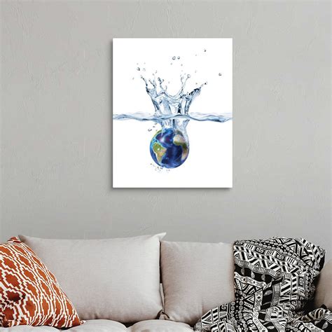 Planet Earth Falling Into Clear Water Wall Art Canvas Prints Framed