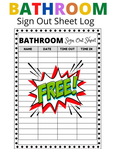 Free Bathroom Sign Out Sheet Log For Classroom Management Made By