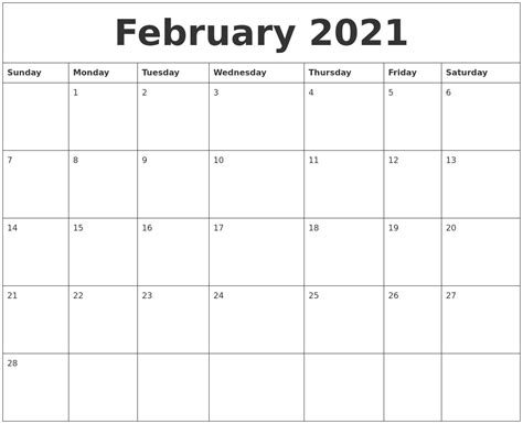 February 2021 Large Printable Calendar