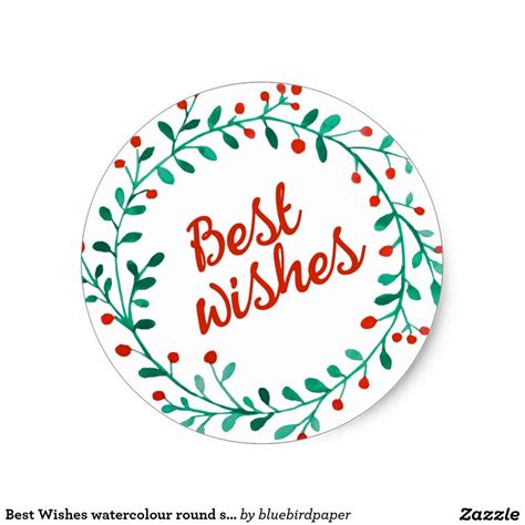 Best Wishes Watercolour Round Sticker Holiday Stickers Sticker
