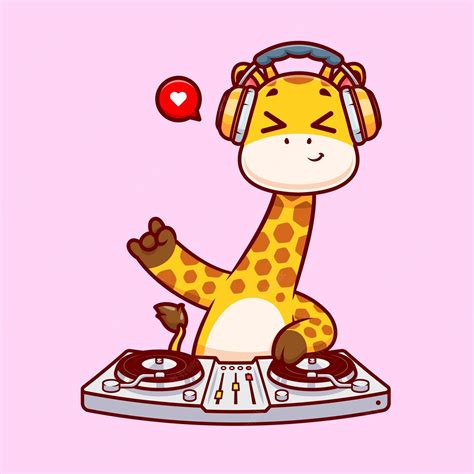 Free Vector Cute Giraffe Playing Dj Electronic Music With Headphone