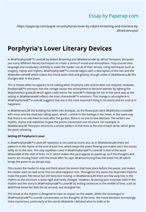 Porphyrias Lover Literary Devices Free Essay Example