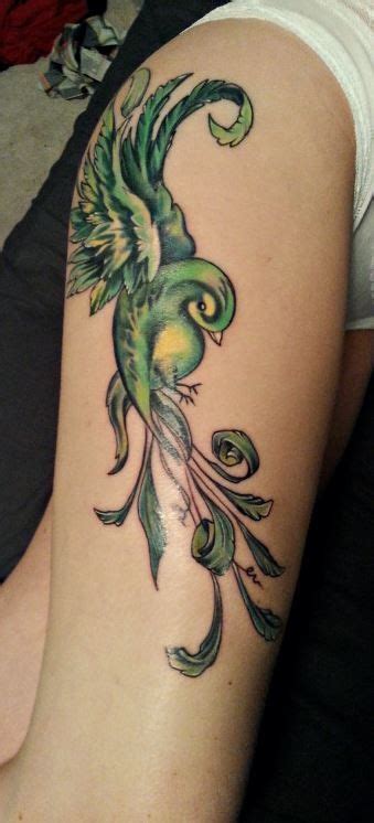 Beautiful Green Bird Tattoo On Thigh For Women Tattooimagesbiz