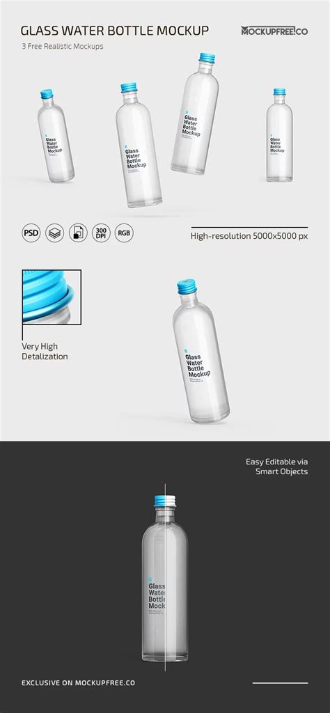 Free Glass Water Bottle Mockup Set In Psd For Photoshop