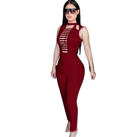 Rompers Women Sexy Bodycon Jumpsuit Women Sleeveless Hollow Out Bodycon