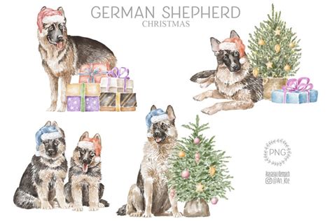 German Shepherd Christmas Dogs Clipart