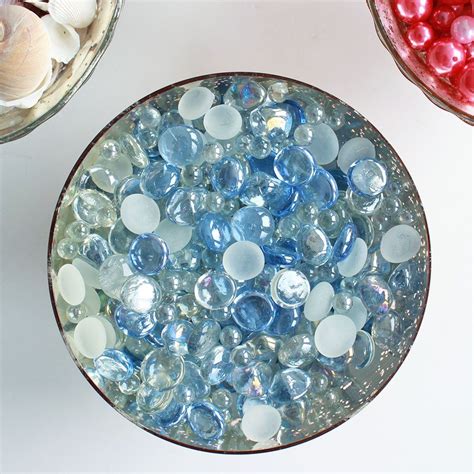 Assorted Glass Gems Vase Filler In Sky Blue With Luster Look 42oz Bag Vase Fillers Glass Gems