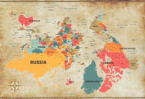 The World Upside Down Map Poster Globe Upsidedown Geography Wall Art
