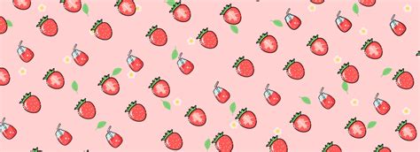 Cartoon Cute Strawberry Pink Background Fresh Fruit