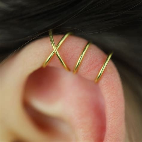 Set Of Gold Ear Cuff For Upper Ear Cartilage Fake Conch Etsy In