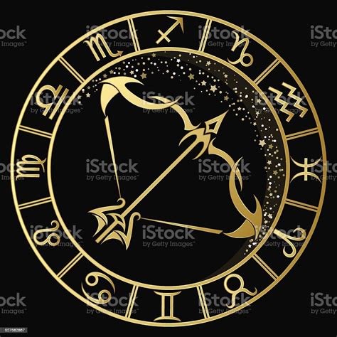 Golden Sagittarius Zodiac Sign Stock Illustration Download Image Now