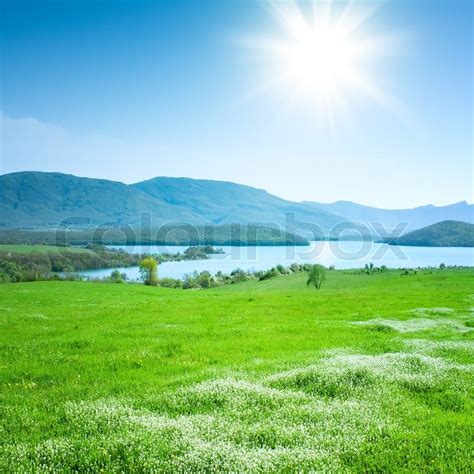 Spring Mountain Landscape With A Lake Stock Photo