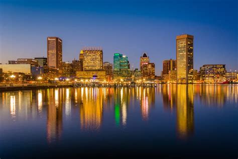 The Inner Harbor Skyline At Night In Baltimore Maryland Editorial