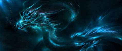 Download Wallpaper 2560x1080 Dragon Pattern Neon Shadows Dual Wide