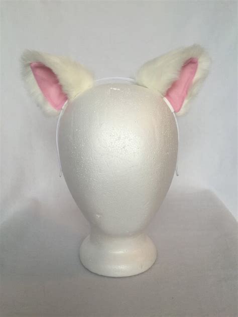 White Kitty Ears Headband White Cat Ears With Pink Inner