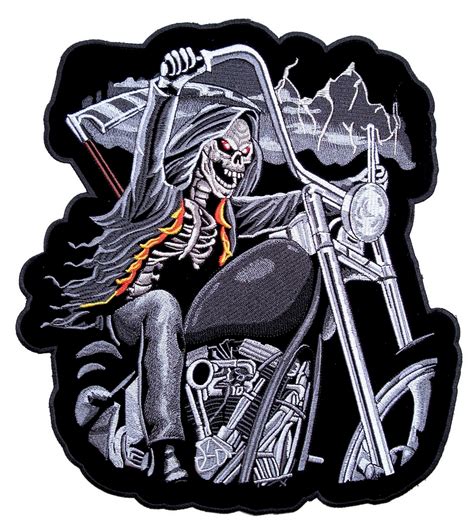 Grim Reaper Riding Motorcycle Embroidered Biker Patch Quality Biker