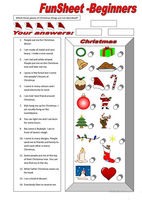 If you have an idea for me to make a printable for christmas, feel free to share in the comments. FunSheet for Beginners: Christmas worksheet - Free ESL printable worksheets made by teachers