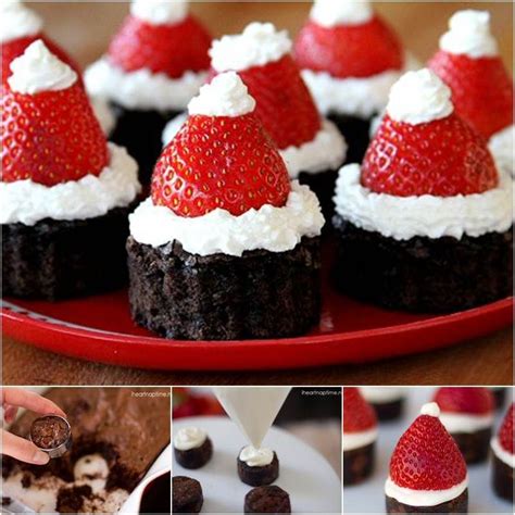 These brownie christmas trees are a fun quick treat for kids for the holidays. Creative Ideas - DIY Delicious Brownies with Strawberry Santa Hats | Strawberry santa hats ...