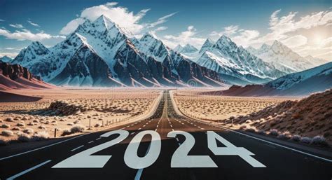 2024 New Year Black Asphalt Road With New Year Numbers 2024 2024 With