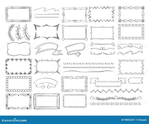 Doodle Frame Borders Hand Drawn Ribbon Banners And Sketch Design
