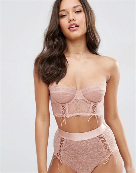 Asos Asos Faye Satin And Lace Up Underwire Bustier Bra