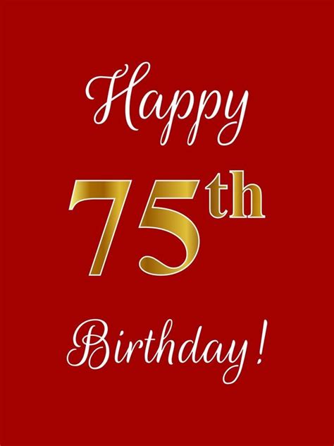 Happy 75th Birthday Card With Gold Lettering On A Red Background And