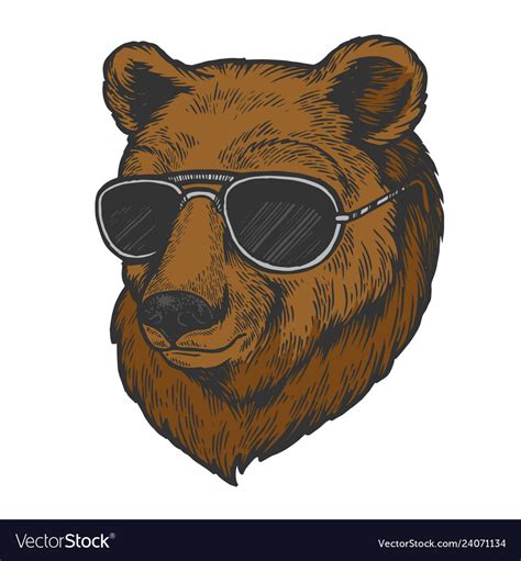 Bear Animal In Sunglasses Color Sketch Engraving Vector Image