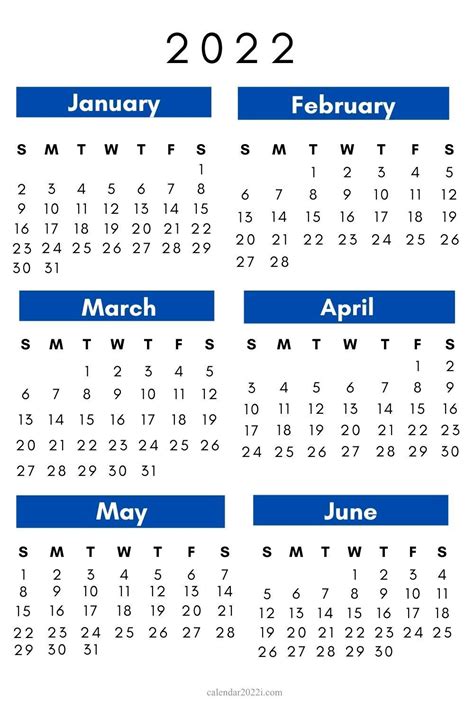 Printable 6 Month Calendar 2022 Free Example Calendar Printable