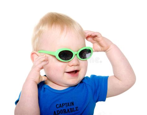 Cute Baby Boy With Green Sunglasses Stock Image Image Of White Heart