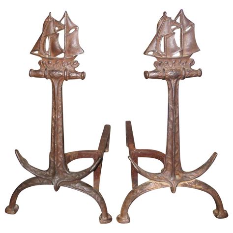Pair Of Ship And Anchor Andirons Fireplace Accessories