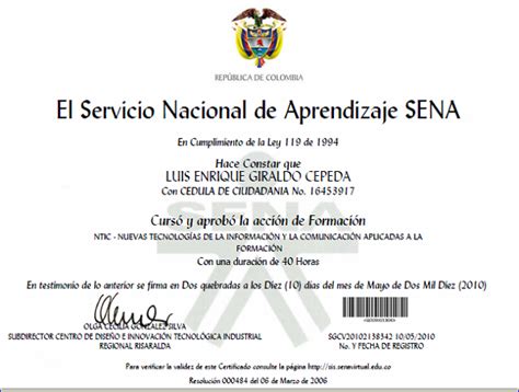Certificados Sena