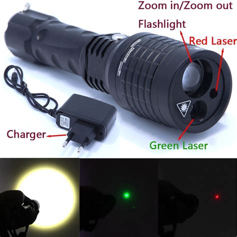 3 In 1 Flashlight Red Green Laser Flashlight Pointer Light Tactical