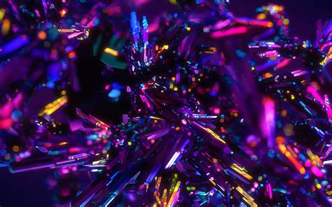 Download Wallpapers Multicolored Neon Light Crystals Neon Abstract