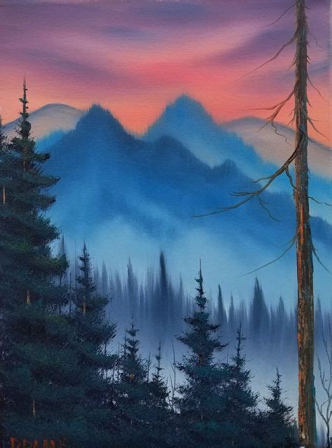 Smoky Mountain Sunset Oil 12x16 Canvas Bob Ross Paintings Art Art Day