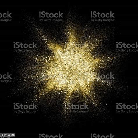Gold Glitter Powder Explosion Golden Color Dust Splash Stock Photo