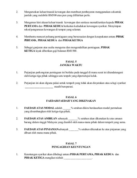 Ketika dua orang atau 2 instansi melakukan kesepakatan, biasanya akan diperlukan sebuah perjanjian atau jaminan untuk kepastian. Contoh Surat Perjanjian Perkongsian Perniagaan Pdf