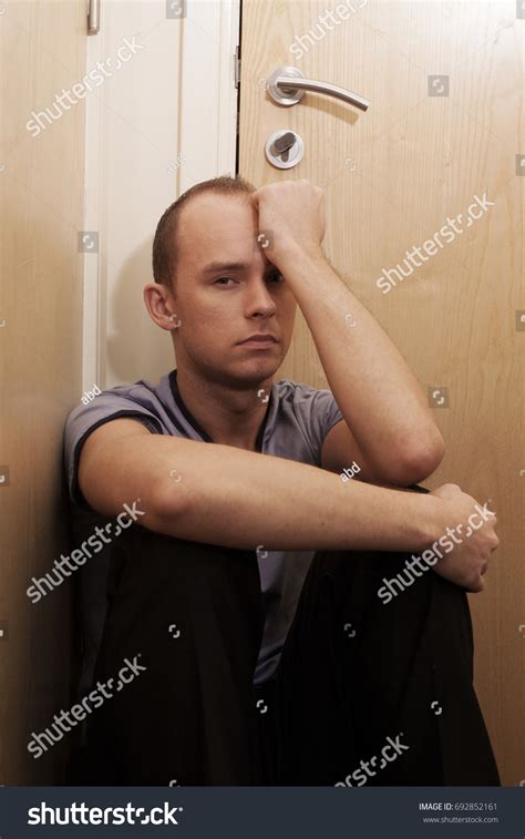 Depressed Sad Man Sitting Corner Stock Photo 692852161 Shutterstock