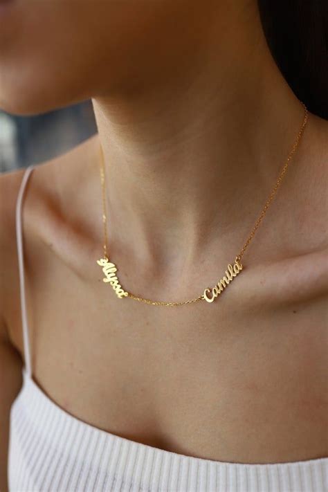 14k Solid Gold Two Name Necklace Custom Names Necklace Gold Two Name