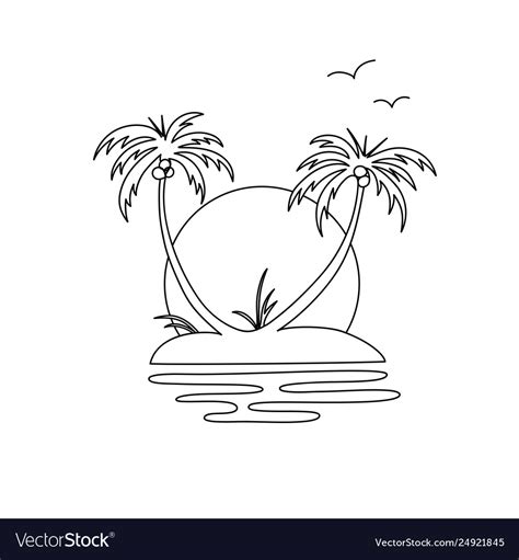 Drawing An Oasis Island With Two Palm Trees Vector Image D7b