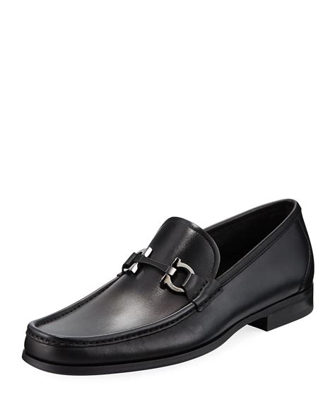 Salvatore Ferragamo Mens Gancini Bit Leather Moccasin Loafers