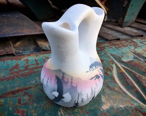 Small Signed Painted Navajo Wedding Vase In Pastel Colors Native