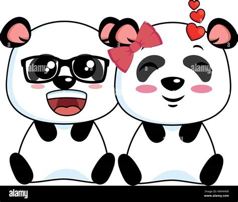 Cute Pandas Lovely Emojis Kawaii Vector Illustration Design Stock